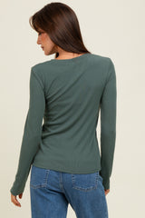 Green Ribbed Long Sleeve Top