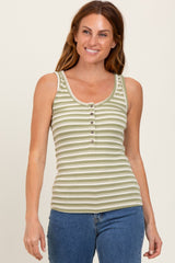 Green Striped Fitted Tank Top