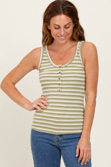 Green Striped Fitted Tank Top