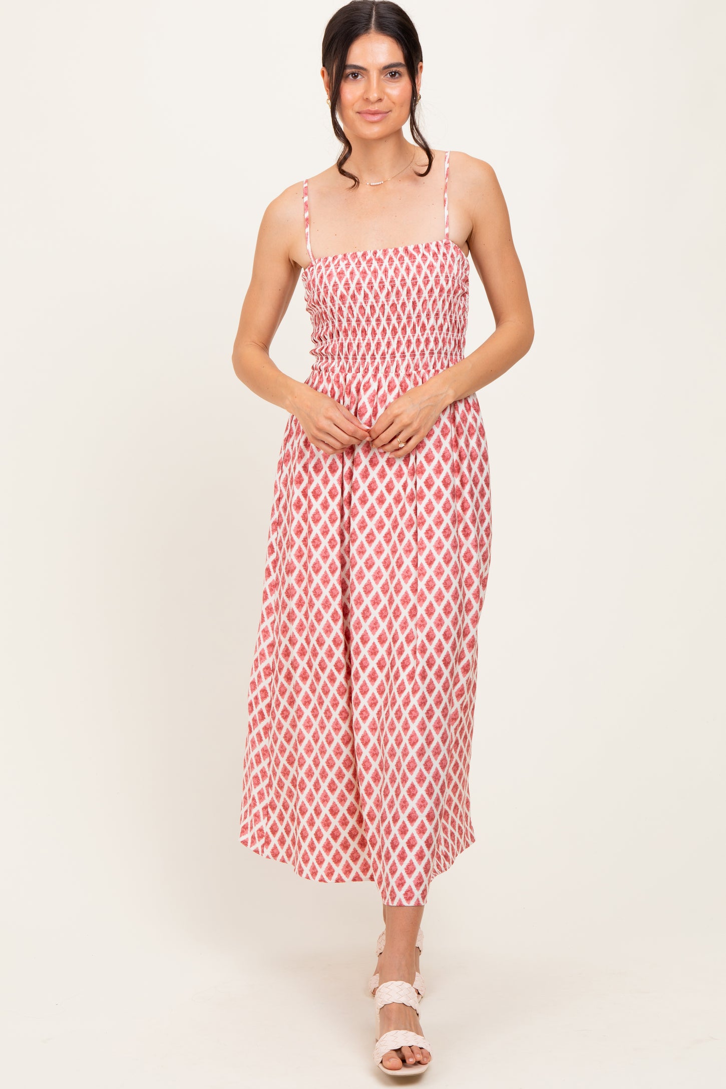 Pink Diamond Print Smocked Midi Dress – PinkBlush