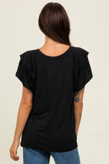 Black Double Ruffle Sleeve T-Shirt