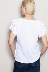 White Double Ruffle Sleeve T-Shirt