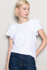 White Double Ruffle Sleeve Maternity T-Shirt