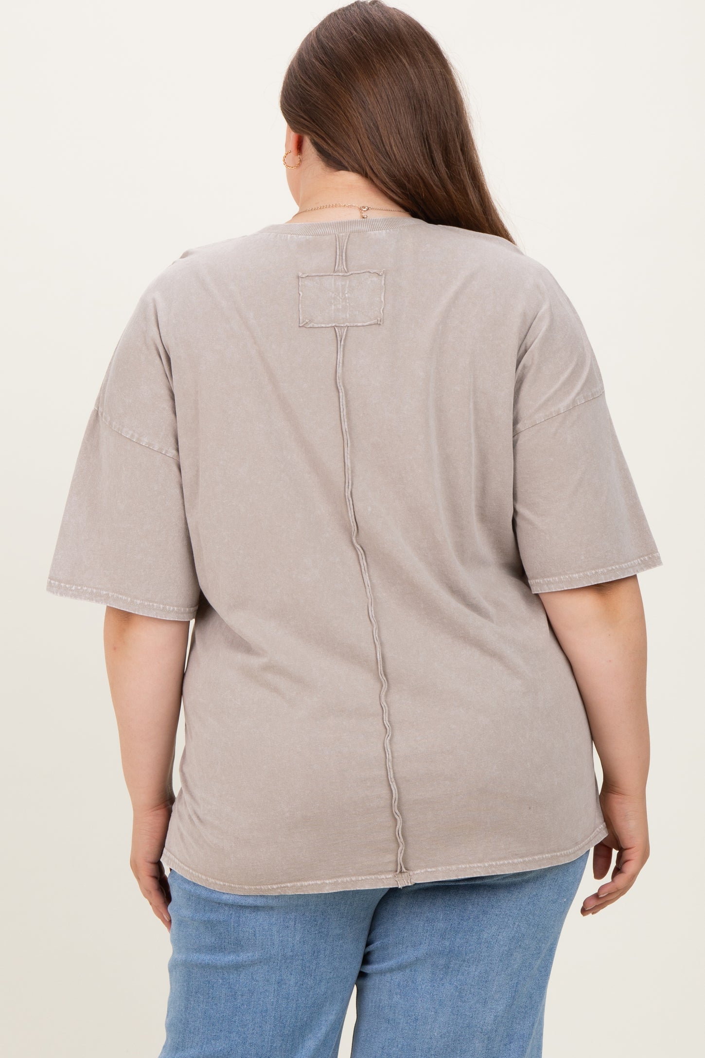 Taupe Mineral Wash Crochet Pocket Maternity Plus Top
