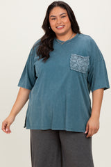 Deep Teal Mineral Wash Crochet Pocket Maternity Plus Top