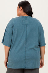 Deep Teal Mineral Wash Crochet Pocket Plus Top