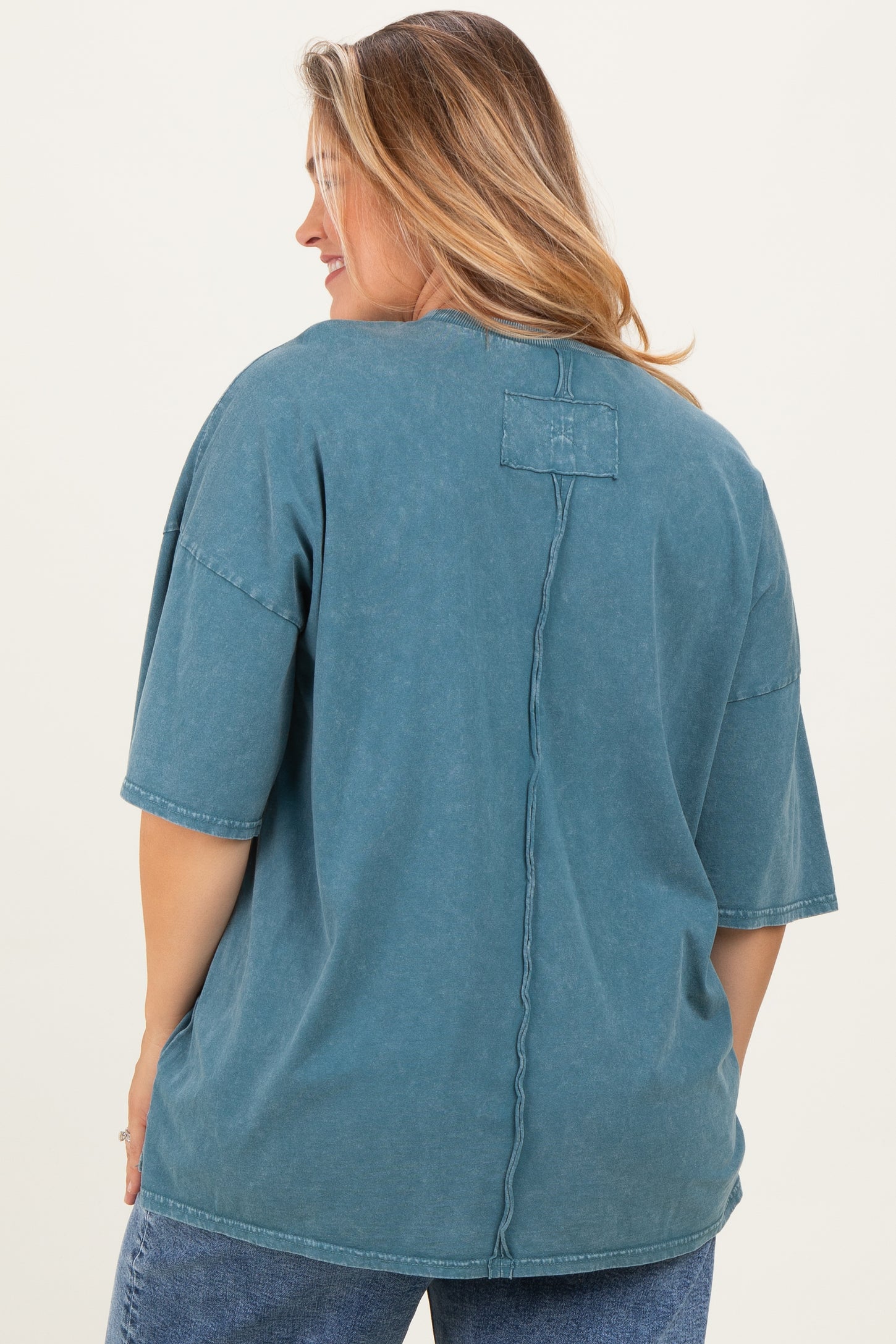 Deep Teal Mineral Wash Crochet Pocket Maternity Plus Top