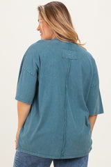 Deep Teal Mineral Wash Crochet Pocket Maternity Plus Top