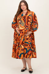 Peach Paisley V-Neck Long Sleeve Tiered Maternity Plus Maxi Dress