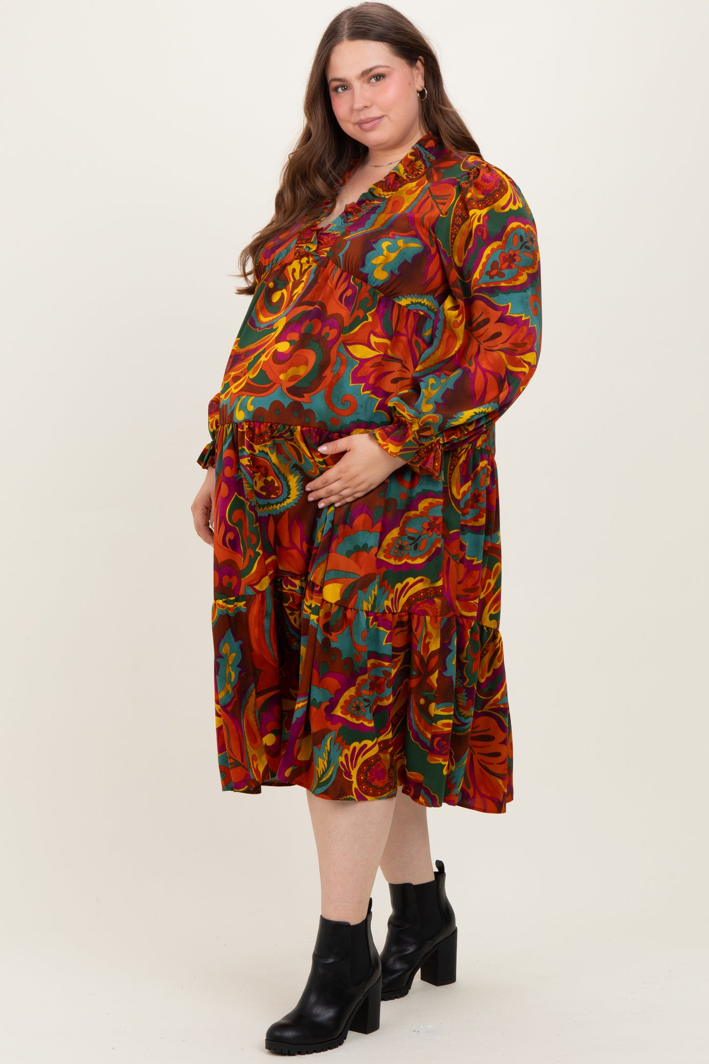 maternity plus size maxi dresses Bump It Up Women's Maternity Plus Size Black Tiered Frill Maxi Dress Size 16