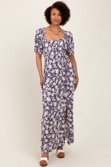 Periwinkle Smocked Waist Front Slit Maxi Dress