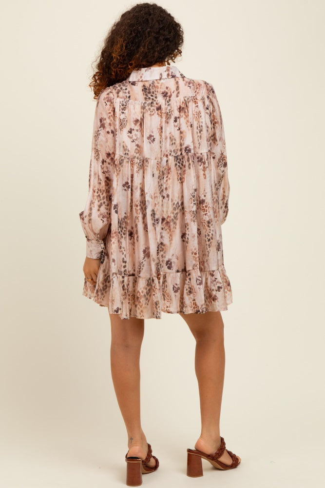 Brown Animal Print Tiered Maternity Mini Dress