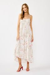 Ivory Floral Sleeveless Tiered Ruffle Detail Maternity Maxi Dress