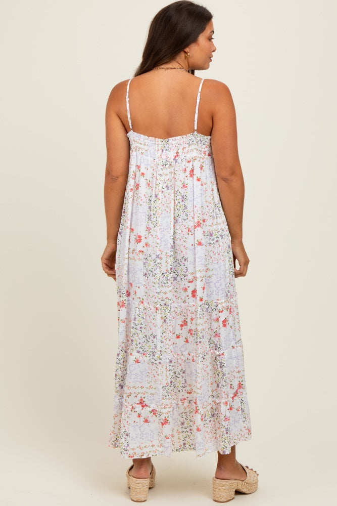 Ivory Floral Sleeveless Tiered Ruffle Detail Maternity Maxi Dress