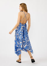 Blue Printed Crisscross Back Handkerchief Dress