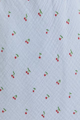 Light Blue Cherry Print Shoulder Tie Midi Dress