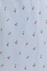 Light Blue Cherry Print Shoulder Tie Maternity Midi Dress