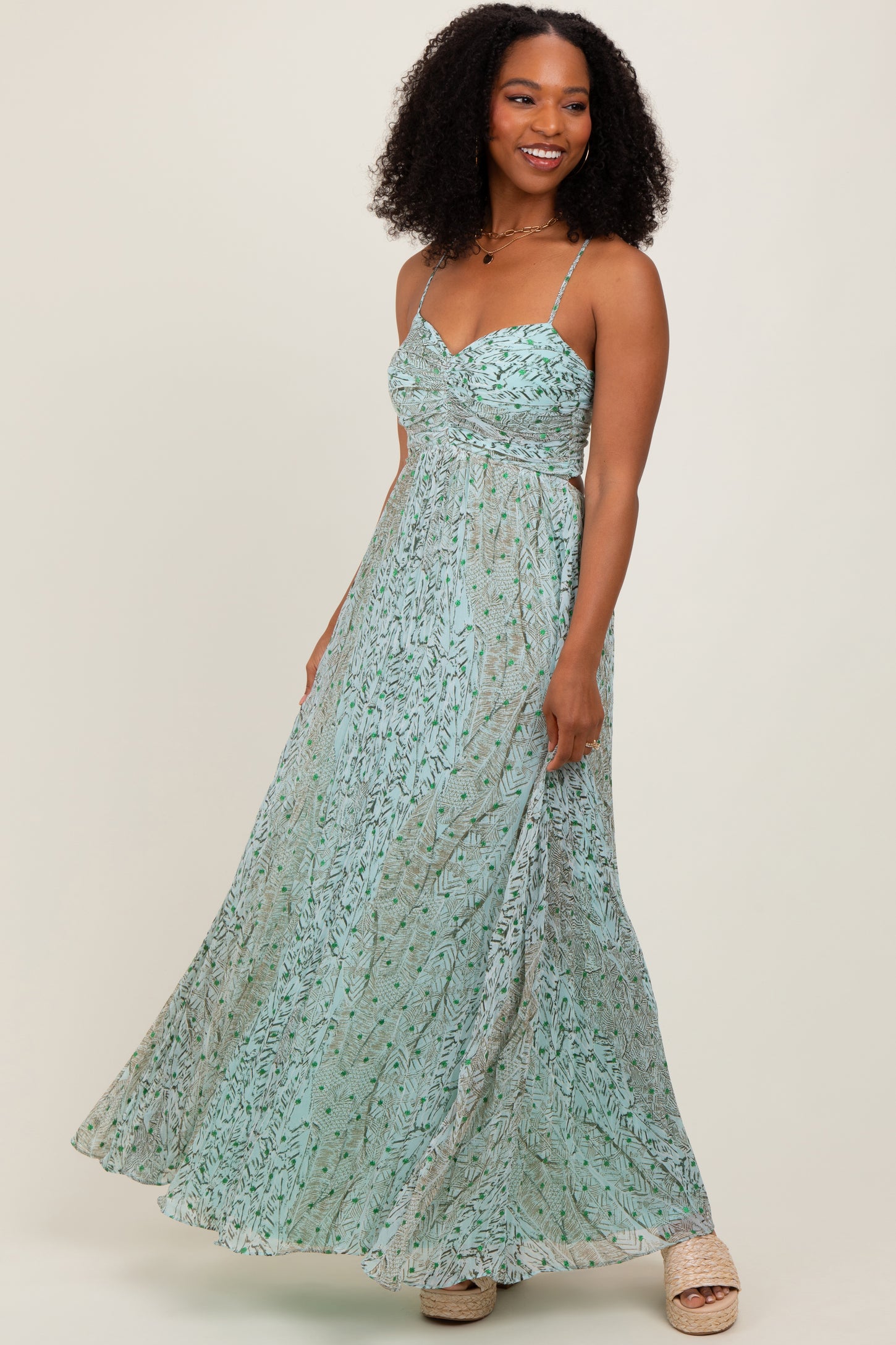 Mint Green Floral Cutout Tie Back Maxi Dress PinkBlush Mint Green Floral Cutout Tie Back Maxi Dress PinkBlush