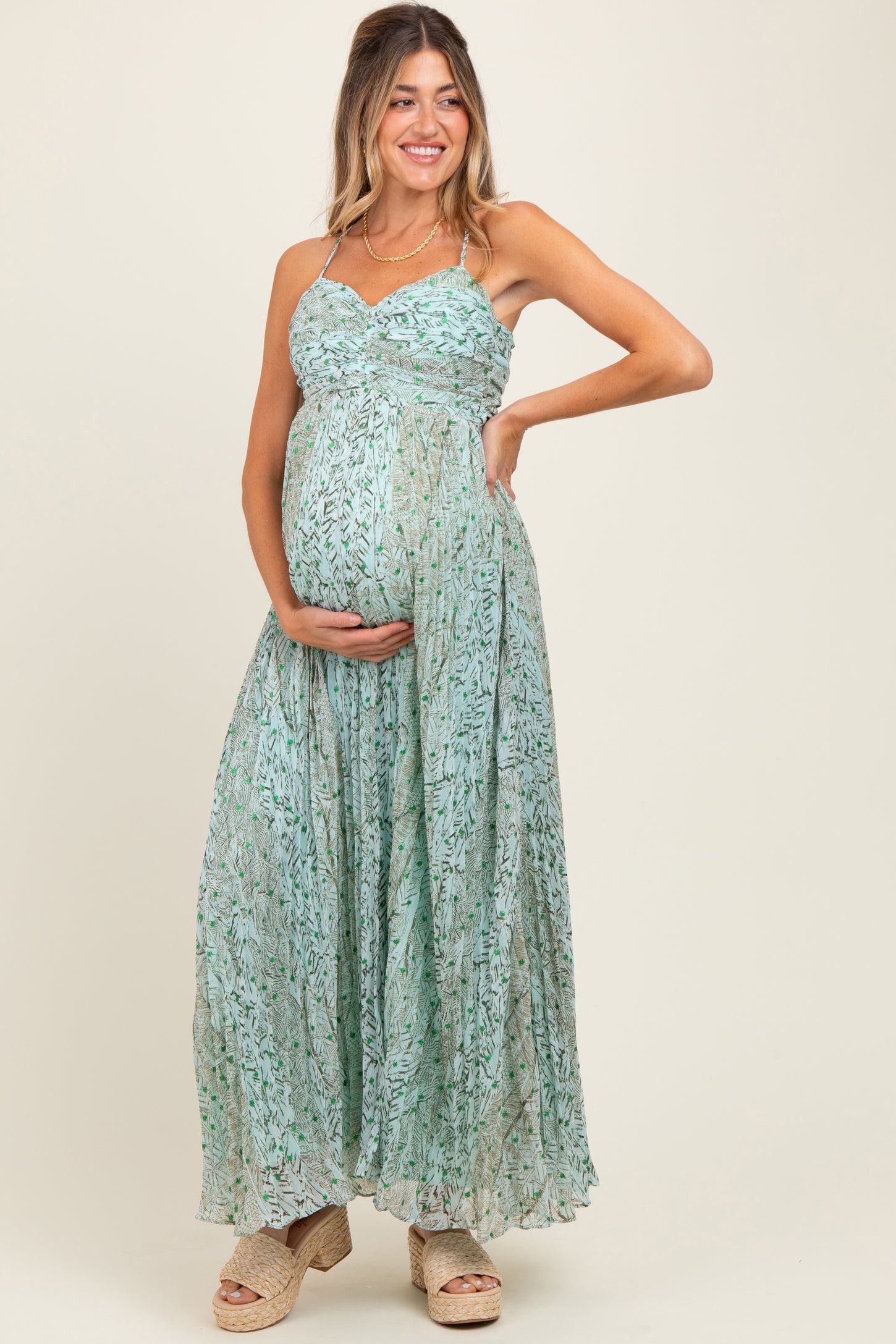 Mint Green Floral Cutout Tie Back Maternity Maxi Dress – PinkBlush