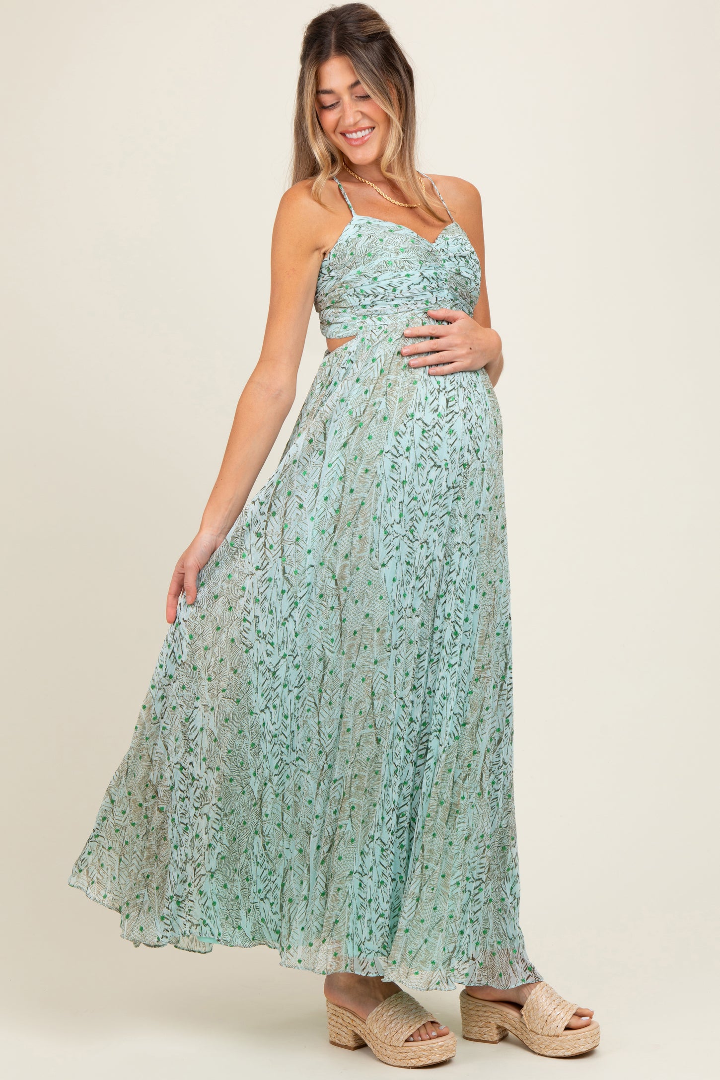 Mint Green Floral Cutout Tie Back Maternity Maxi Dress – PinkBlush