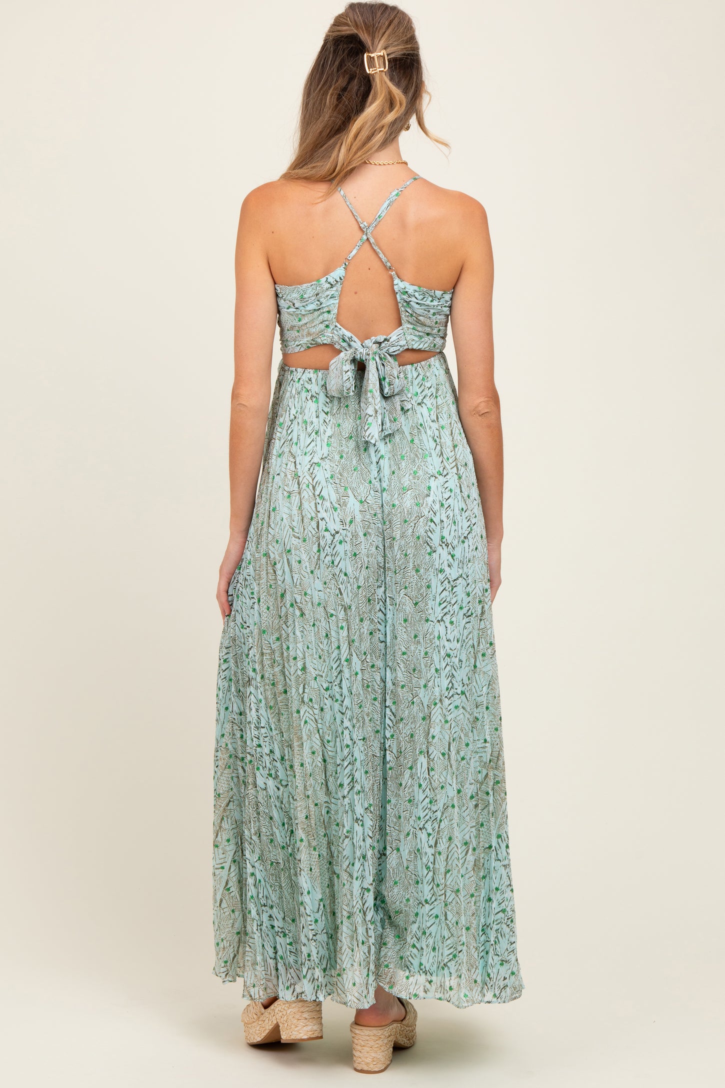 Mint Green Floral Cutout Tie Back Maternity Maxi Dress PinkBlush Mint Green Floral Cutout Tie Back Maternity Maxi Dress PinkBlush