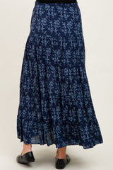 Navy Floral Drawstring Tiered Maternity Maxi Skirt