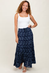 Navy Floral Drawstring Tiered Maternity Maxi Skirt