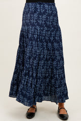 Navy Floral Drawstring Tiered Maternity Maxi Skirt