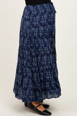 Navy Floral Drawstring Tiered Maternity Maxi Skirt