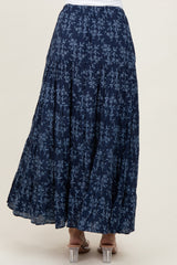 Navy Floral Drawstring Tiered Maxi Skirt