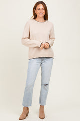 Taupe Contrast Scallop Trim Sweater