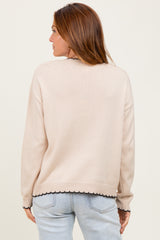 Taupe Contrast Scallop Trim Sweater