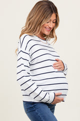 White Striped Drop Shoulder Maternity Sweater