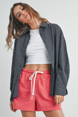 Black Oversized Grid Plaid Button Down Shirt