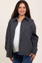 Black Oversized Grid Plaid Maternity Button Down Shirt