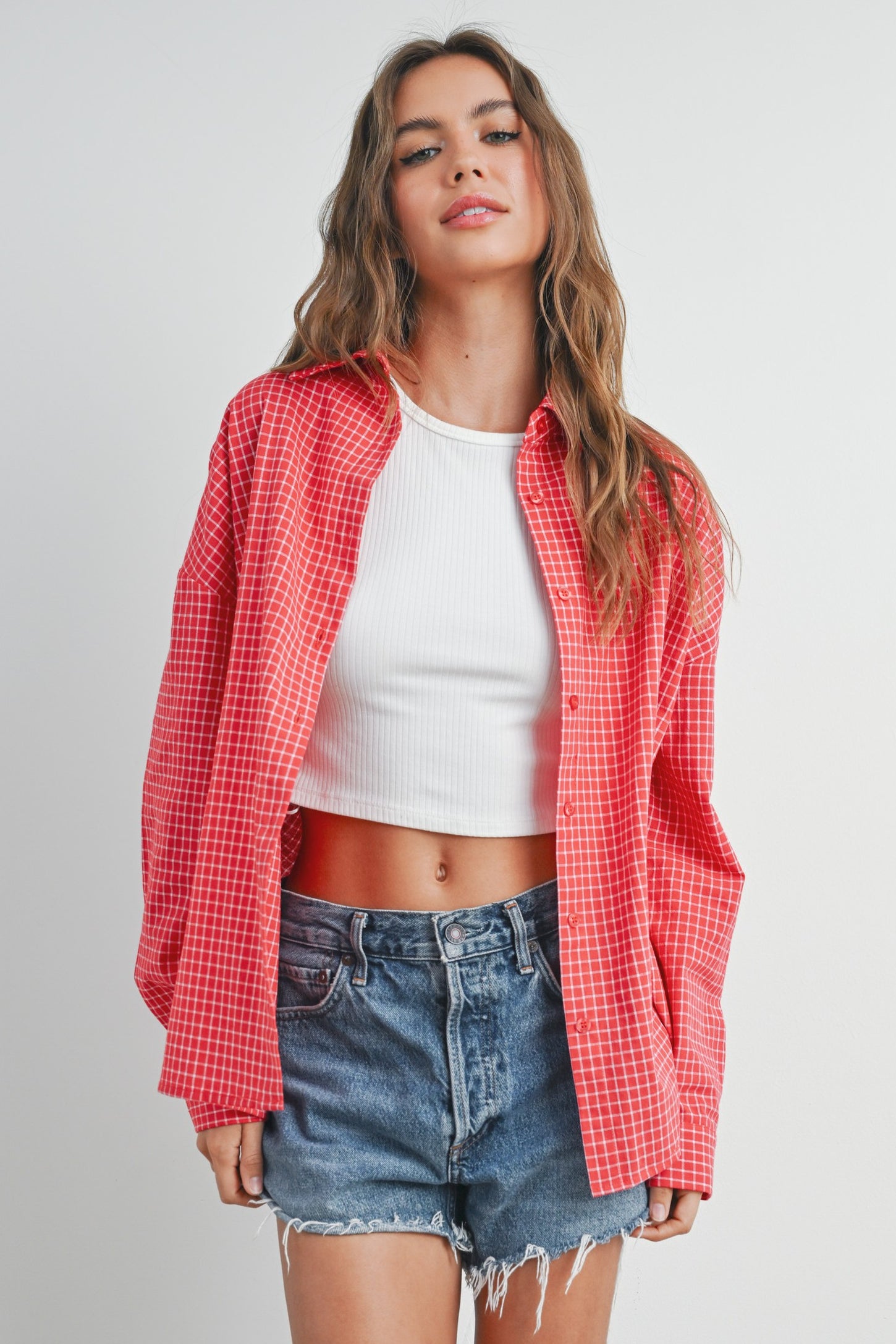 Red Checker Plaid Button Down Shirt