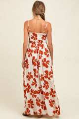 Rust Floral Smocked Top With Maxi Skirt Maternity Set