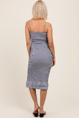 Black Gingham Smocked Cutout Maternity Midi Dress