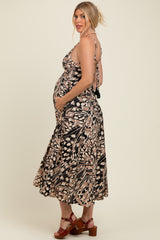 Black Printed Open Back Maternity Maxi Dress