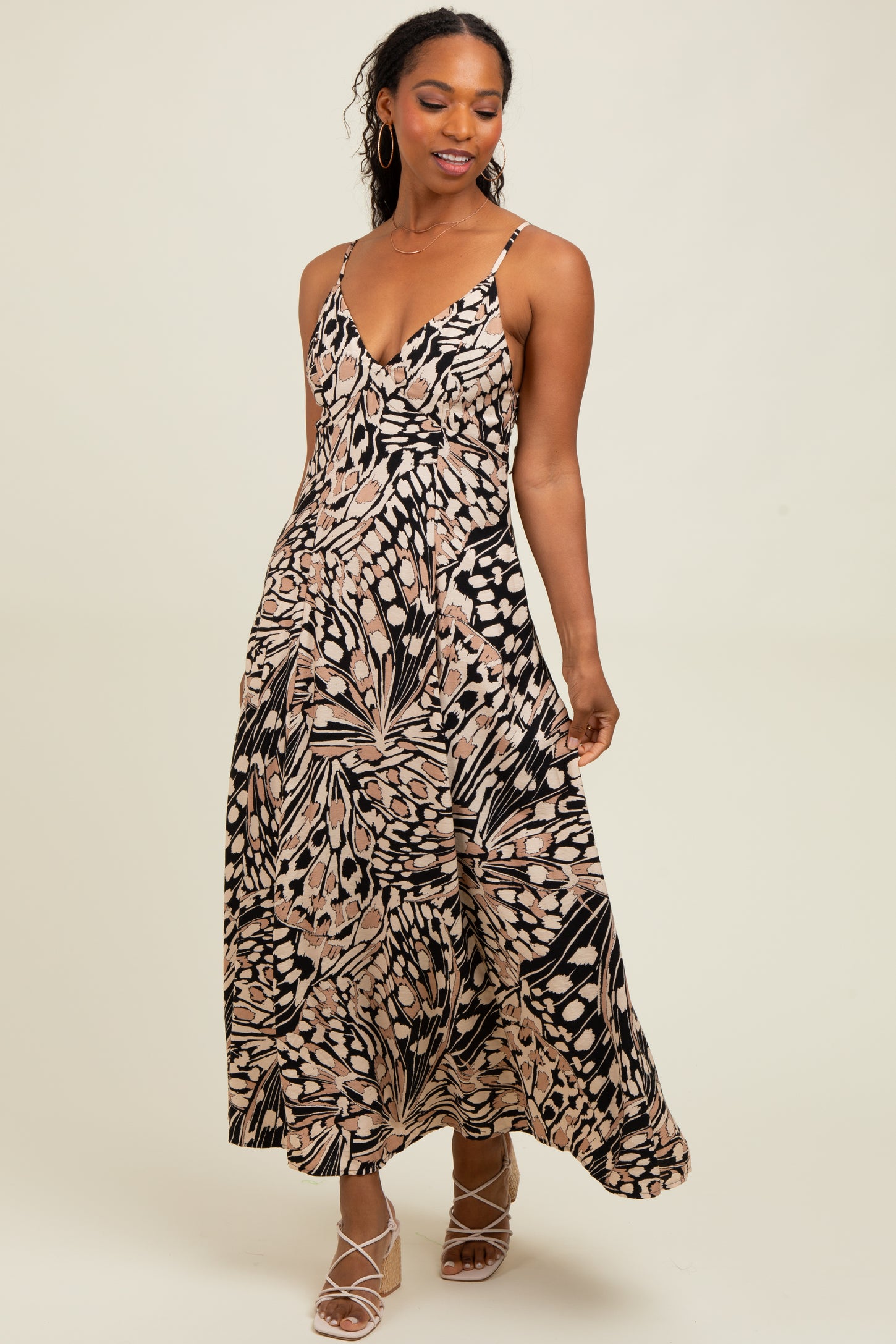 Black Printed Open Back Maxi Dress