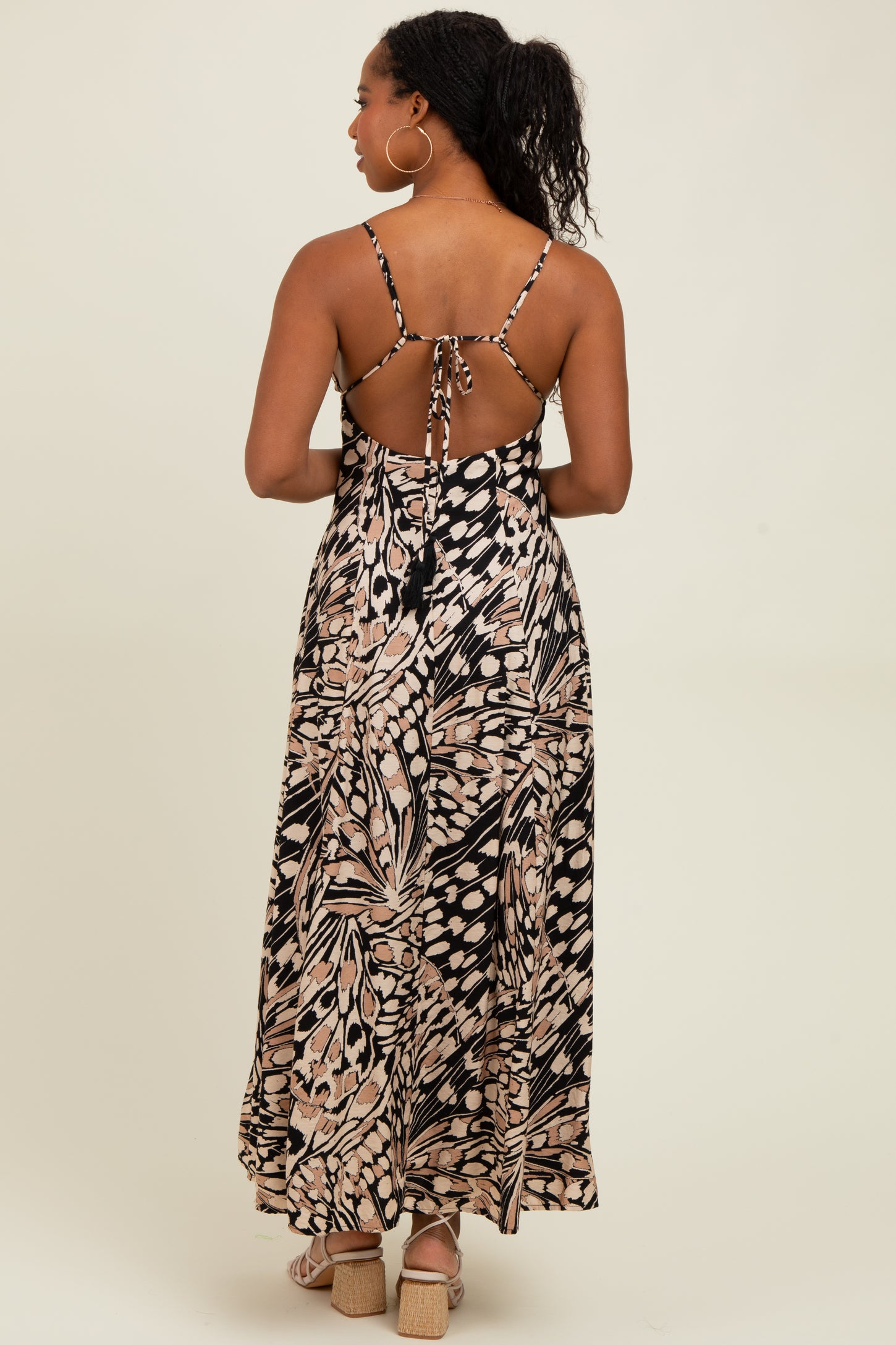 Black Printed Open Back Maxi Dress
