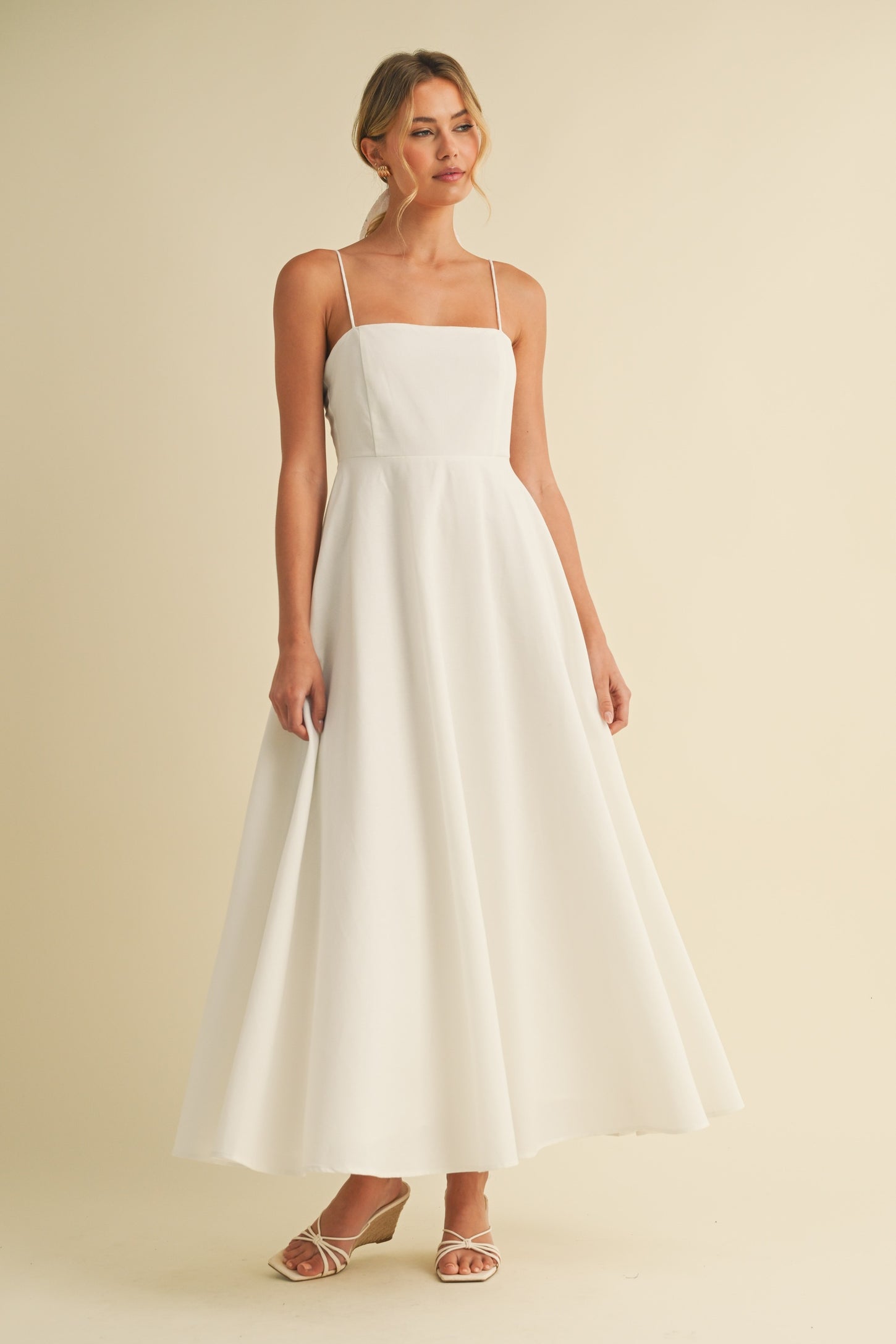 White Linen A-Line Flared Maternity Midi Dress