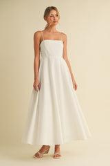 White Linen A-Line Flared Maternity Midi Dress