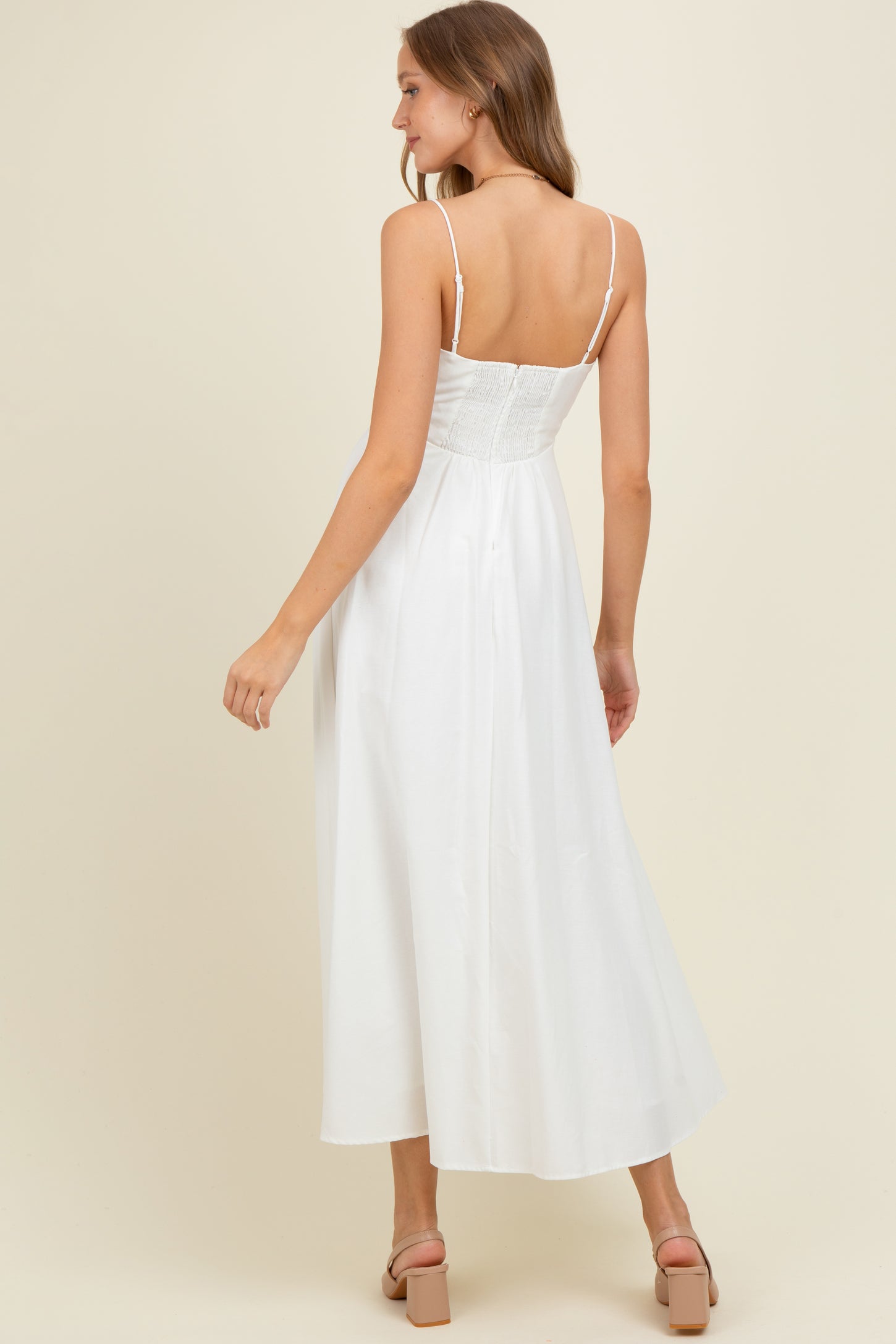 White Linen A-Line Flared Maternity Midi Dress White Linen A-Line Flared Maternity Midi Dress