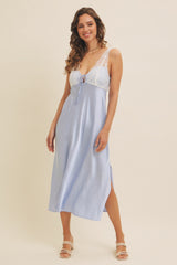 Light Blue Satin Lace Side Slit Maternity Slip Dress