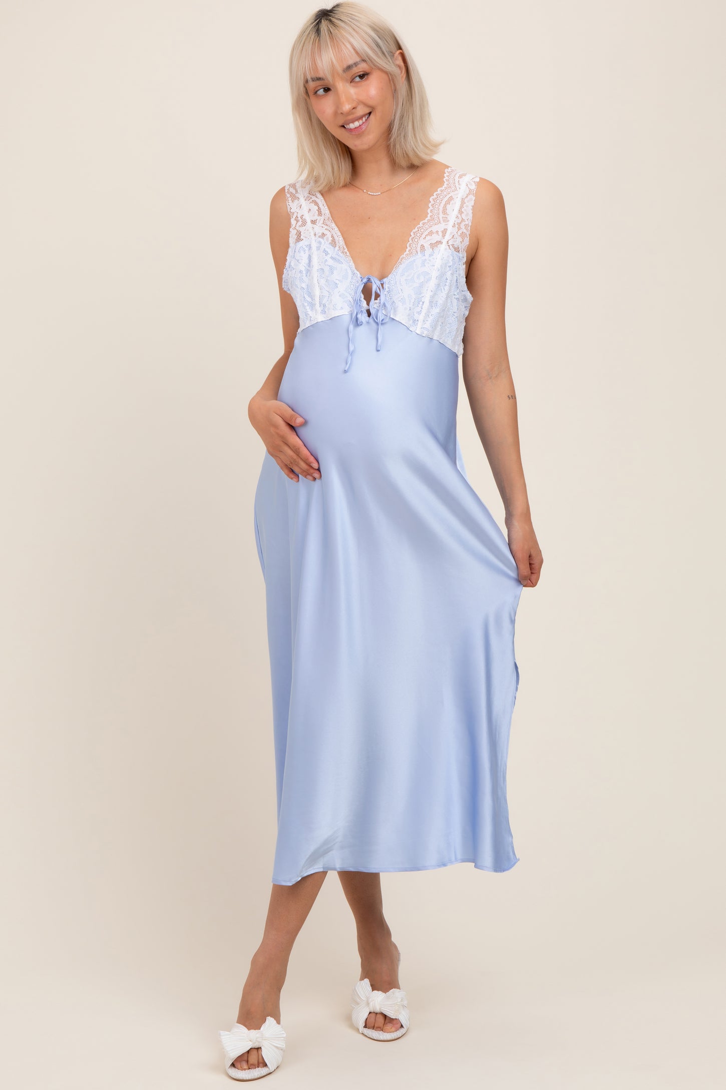 light blue lace maternity dress PinkBlush Light Blue Lace Mesh Overlay Maternity Maxi Dress