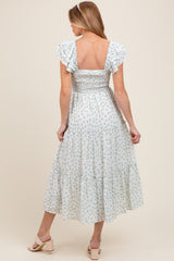 Jade Elegant Chiffon Floral Smocked Maternity Midi Dress