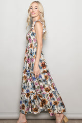 Multicolor Floral Smocked Tiered Maxi Dress