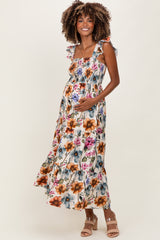 Multicolor Floral Smocked Tiered Maternity Maxi Dress