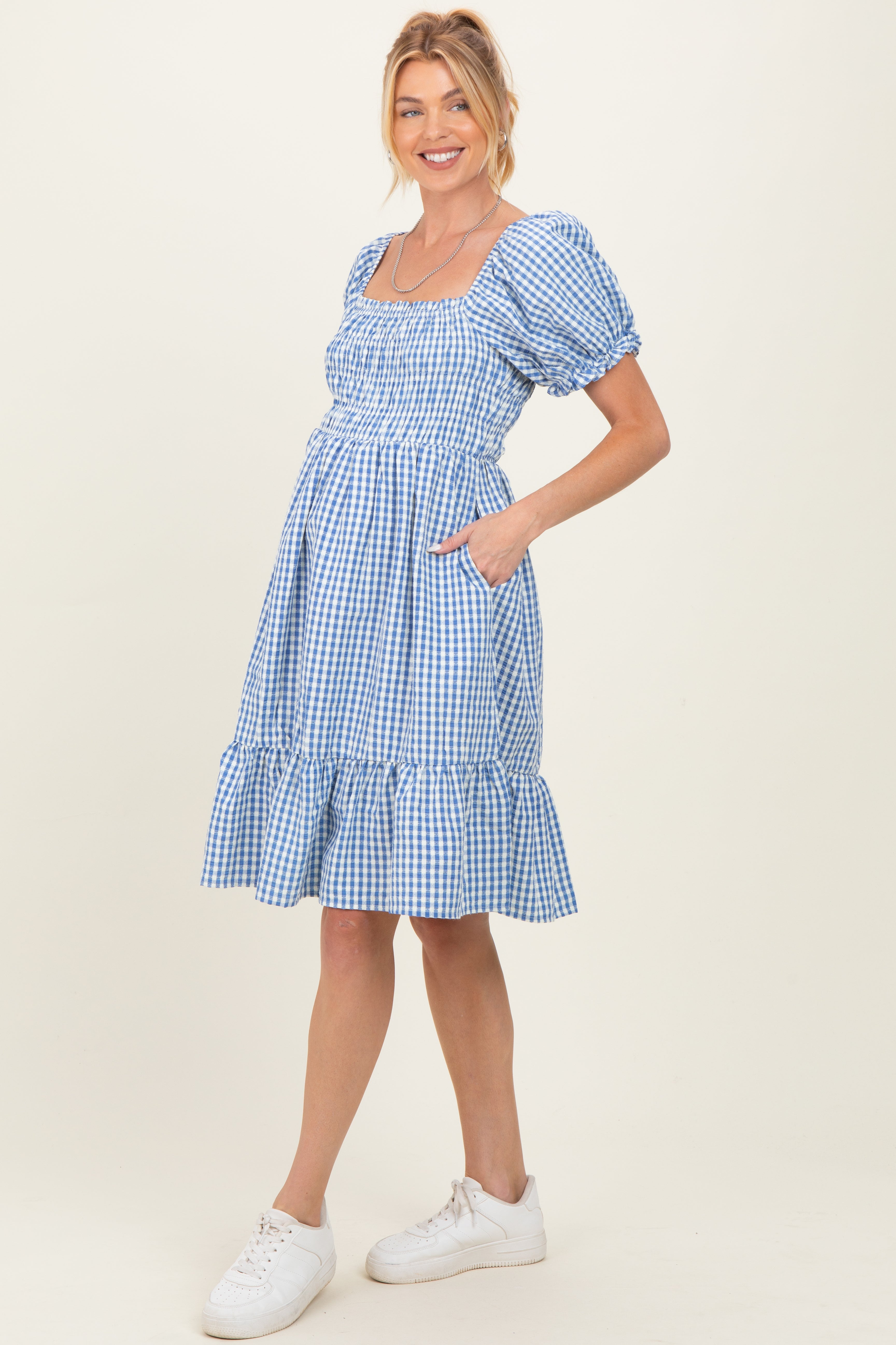 blue gingham maternity dress Blue Gingham Maternity Nursing Dress / Breastfeeding Friendly